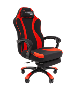 Кресло игровое CHAIRMAN GAME 35 с выдвижной подставкой для ног Ткань  черная / Ткань красная в Вологде - предосмотр