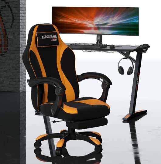 Кресло игровое CHAIRMAN GAME 35 с выдвижной подставкой для ног Ткань черная / Ткань оранжевая в Вологде - изображение 4