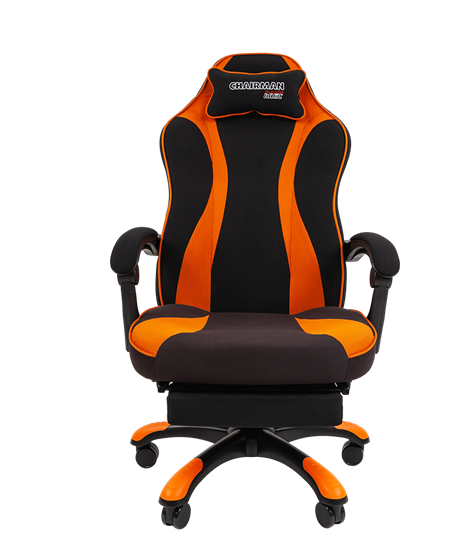 Кресло игровое CHAIRMAN GAME 35 с выдвижной подставкой для ног Ткань черная / Ткань оранжевая в Вологде - изображение 1