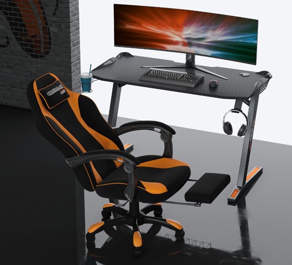 Кресло игровое CHAIRMAN GAME 35 с выдвижной подставкой для ног Ткань черная / Ткань оранжевая в Вологде - изображение 3