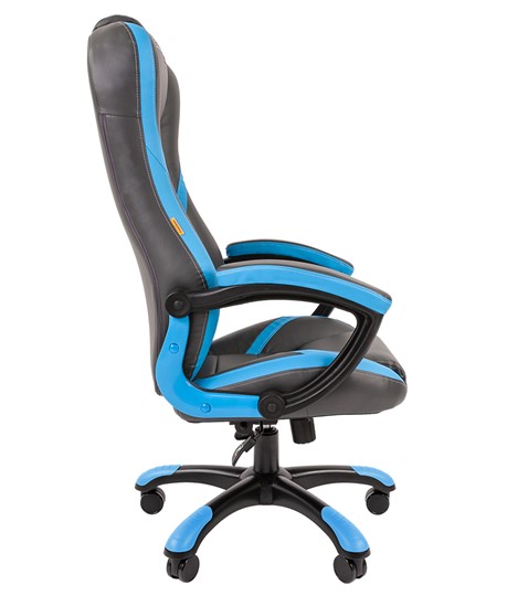 Кресло офисное CHAIRMAN GAME 22 эко кожа, серый/голубой в Вологде - изображение 2