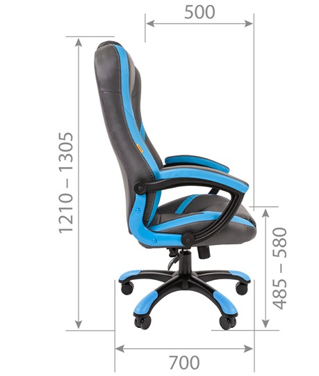 Кресло офисное CHAIRMAN GAME 22 эко кожа, серый/голубой в Вологде - изображение 4