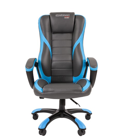 Кресло офисное CHAIRMAN GAME 22 эко кожа, серый/голубой в Вологде - изображение 1