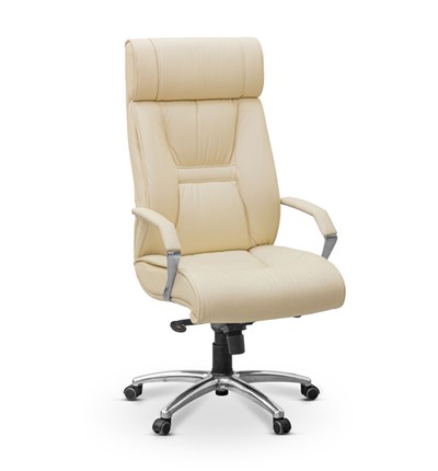 Офисное кресло для руководителя Олимп X (подлокотники хром) натуральная кожа с компаньоном / бежевая NL53 в Вологде - изображение