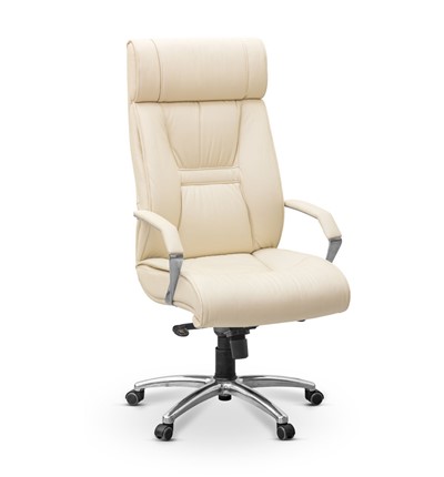 Офисное кресло Олимп X (подлокотники хром) натуральная кожа с компаньоном / бежевая Savanna в Вологде - изображение
