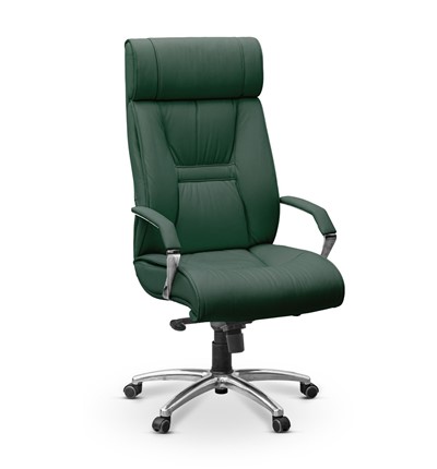 Кресло офисное Олимп X (подлокотники хром) натуральная кожа с компаньоном / зеленая NL30 в Вологде - изображение