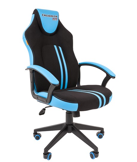 Кресло игровое CHAIRMAN GAME 26  Экокожа - Ткань стандарт. Черный/голубой в Вологде - изображение 1