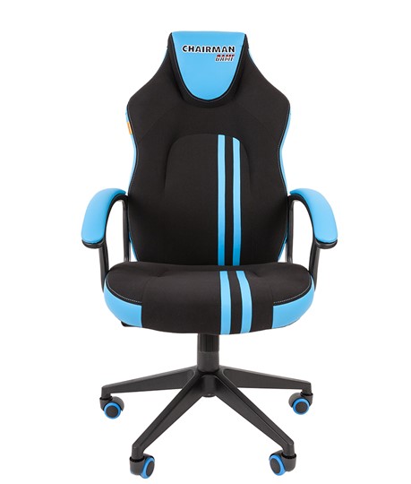 Кресло игровое CHAIRMAN GAME 26  Экокожа - Ткань стандарт. Черный/голубой в Вологде - изображение 2