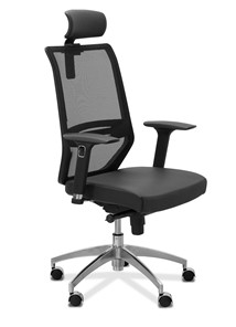 Офисное кресло для руководителя Aero lux с подголовником, сетка/экокожа / черная/черная CN1114 в Вологде