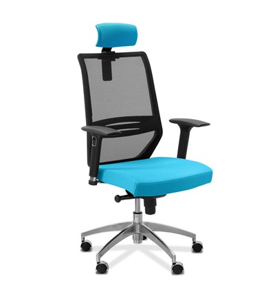 Офисное кресло для руководителя Aero lux с подголовником, сетка/ткань TW / черная/голубая в Вологде - изображение