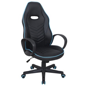 Кресло офисное BRABIX "Flame GM-004", экокожа, черное/голубое, 532498 в Вологде - предосмотр