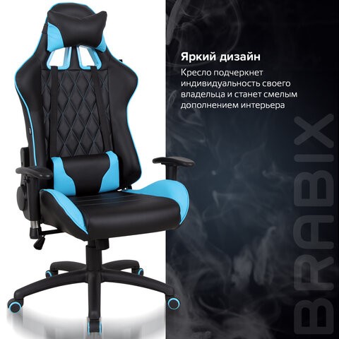 Компьютерное кресло Brabix GT Master GM-110 (две подушки, экокожа, черное/голубое) 531928 в Вологде - изображение 17