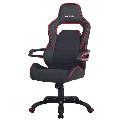 Кресло Brabix Nitro GM-001 (ткань, экокожа, черное, вставки красные) 531816 в Вологде - изображение 6