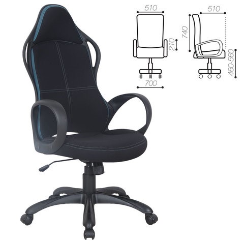 Кресло Brabix Premium Force EX-516 (ткань, черное/вставки синие) 531572 в Вологде - изображение 1