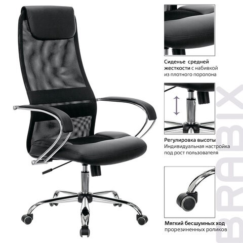 Офисное кресло Brabix Premium Stalker EX-608 CH (хром, ткань-сетка/кожзам, черное) 532091 в Вологде - изображение 15