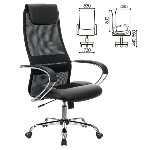 Офисное кресло Brabix Premium Stalker EX-608 CH (хром, ткань-сетка/кожзам, черное) 532091 в Вологде - изображение 10