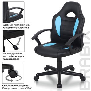 Кресло компьютерное BRABIX "Spark GM-201", экокожа, черное/голубое, 532505 в Вологде - предосмотр 9