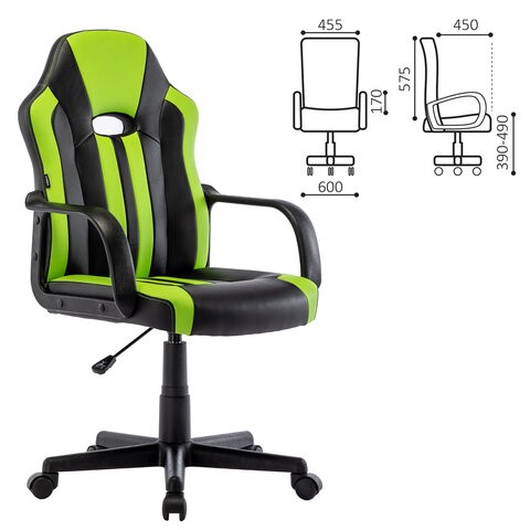 Кресло офисное BRABIX "Stripe GM-202", экокожа, черное/зеленое, 532511 в Вологде - изображение 5