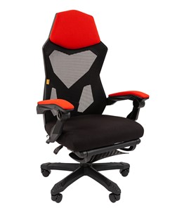 Кресло компьютерное CHAIRMAN 571 с подставкой для ног , сетчатый акрил / полиэстер черный/красный в Вологде - предосмотр