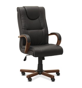 Офисное кресло Империя, натуральная кожа с компаньоном / черная/дерево - орех в Вологде