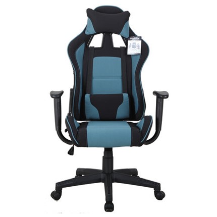 Кресло компьютерное Brabix GT Racer GM-100 (две подушки, ткань, черное/голубое) в Вологде - изображение