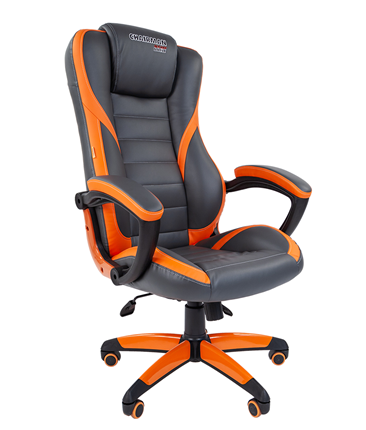 Кресло CHAIRMAN GAME 22 эко кожа, серый/оранжевый в Вологде - изображение