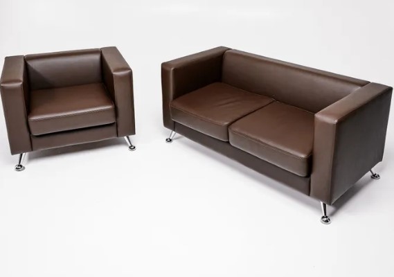 Комплект мебели Альбиони коричневый кожзам  диван 2Д + кресло в Вологде - изображение