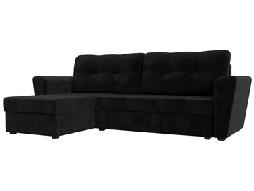 Угловой диван с оттоманкой Амстердам Лайт, Черный (велюр) в Вологде - предосмотр