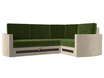 Угловой раскладной диван Белла, Зеленый/Бежевый (Микровельвет) в Вологде