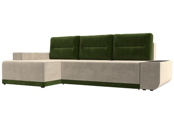Угловой диван для гостиной Чикаго, Бежевый/Зеленый (микровельвет) в Вологде