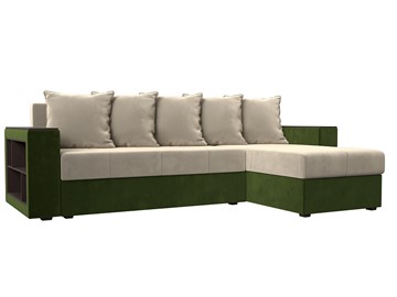 Угловой раскладной диван Дубай Лайт, Бежевый/Зеленый (микровельвет) в Вологде