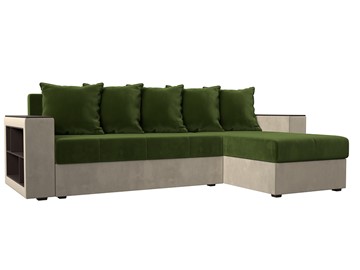 Угловой диван с оттоманкой Дубай Лайт, Зеленый/Бежевый (микровельвет) в Вологде