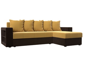 Угловой раскладной диван Дубай Лайт, Желтый/Коричневый (микровельвет) в Вологде