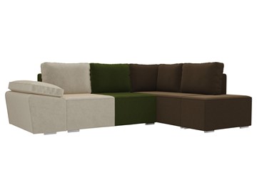 Угловой диван для гостиной Хавьер, Бежевый/Зеленый/Коричневый (микровельвет) в Вологде