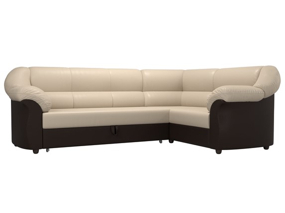Угловой диван для гостиной Карнелла, Бежевый/Коричневый (экокожа) в Вологде - изображение