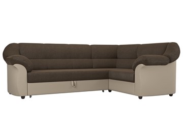 Угловой диван для гостиной Карнелла, Коричневый/Бежевый (рогожка/экокожа) в Вологде
