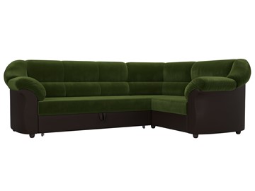 Угловой диван для гостиной Карнелла, Зеленый/Коричневый (микровельвет/экокожа) в Вологде