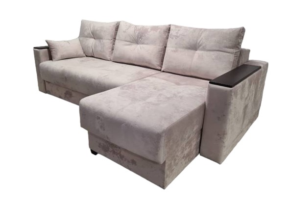 Угловой диван Комфорт 3 НПБ подлокотники МДФ, с оттоманкой в Вологде - изображение