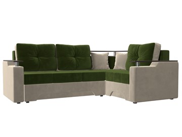 Угловой диван для гостиной Комфорт, Зеленый/Бежевый (микровельвет) в Вологде - предосмотр
