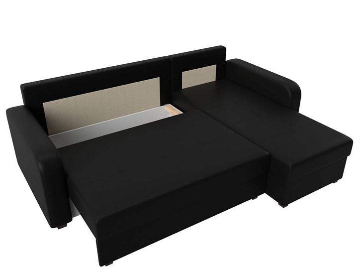 Угловой диван с оттоманкой Ливерпуль Лайт, Черный (Экокожа) в Вологде - изображение 1