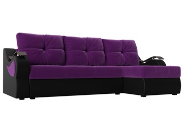 Угловой диван Меркурий, Фиолетовый/черный (вельвет/экокожа) в Вологде