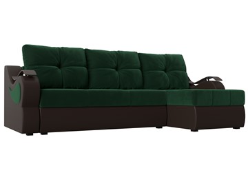 Угловой раскладной диван Меркурий, Зеленый/Коричневый (велюр/экокожа) в Вологде