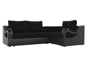 Угловой диван для гостиной Митчелл, Черный/Черный (велюр/экокожа) в Вологде
