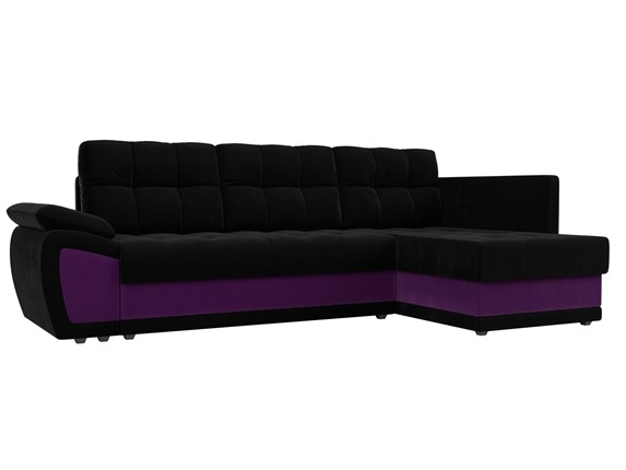 Диван с оттоманкой Нэстор прайм, Черный/Фиолетовый (микровельвет) в Вологде - изображение