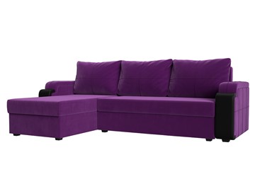 Угловой раскладной диван Николь лайт, Фиолетовый/Черный (микровельвет/экокожа) в Вологде