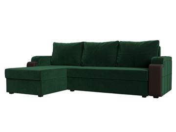 Угловой раскладной диван Николь лайт, Зеленый/Коричневый (велюр/экокожа) в Вологде