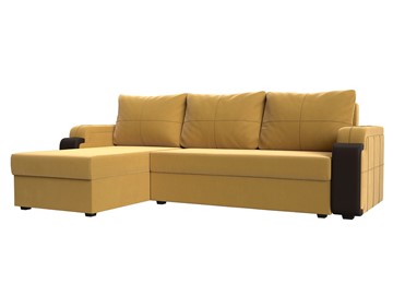 Угловой раскладной диван Николь лайт, Желтый/Коричневый (микровельвет/экокожа) в Вологде