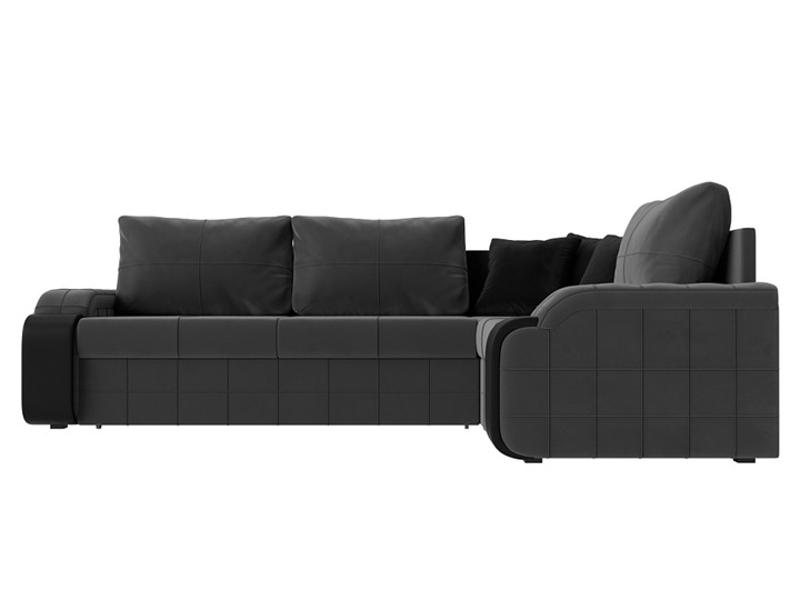 Угловой диван Николь, Серый/Черный/Черный (велюр/экокожа) в Вологде - изображение 1