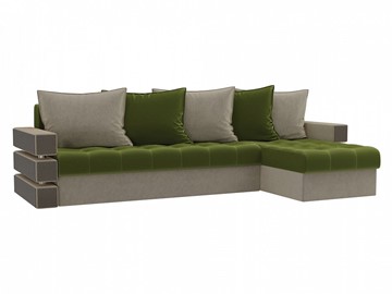 Угловой раскладной диван Венеция, Зеленый/Бежевый (микровельвет) в Вологде - предосмотр