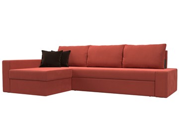 Угловой диван для гостиной Версаль, Коралловый/Коричневый (микровельвет) в Вологде
